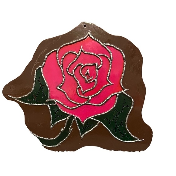 Vintage Hand Forged Red Rose And Hand Painted On Metal  Wall Art - Picture 7 of 7